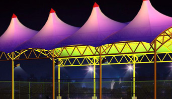 膜材料加工的充氣膜結構的建造過程